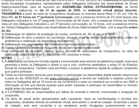 EDITAL DE CONVOCAÇÃO DE ASSEMBLEIA GERAL